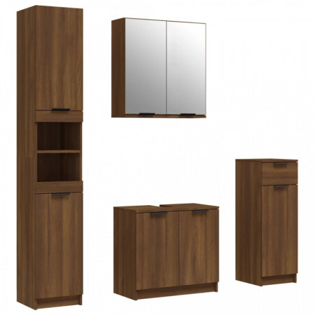 Set dulapuri de baie, 4 piese, stejar maro, lemn prelucrat - V3115891V