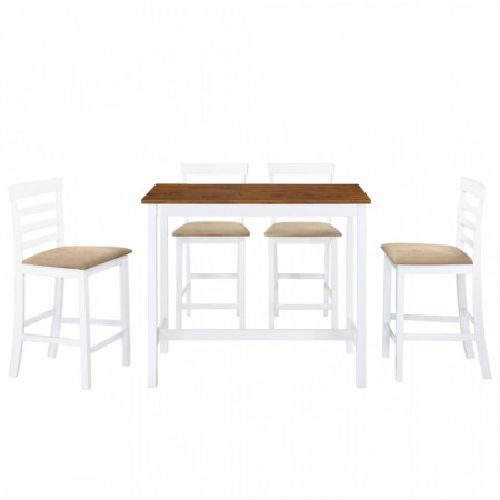 Set masă și scaune de bar, 5 piese, lemn masiv, maro și alb - V275234V