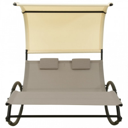 Șezlong de plajă dublu cu baldachin, gri taupe&crem, textilenă - V310549V