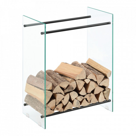Suport lemne foc Oshawa Glas, 60x80x35cm, otel/sticla securizata, transparent/negru - P71901954