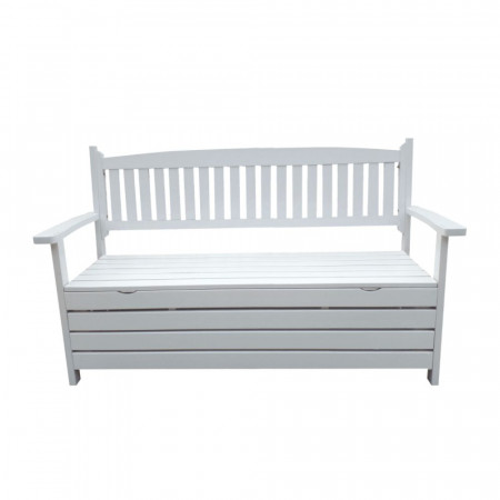 Bancă, băncuță de grădină, albă, cu lada, 150 cm - TP261037