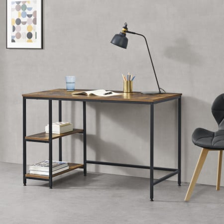 Birou cu rafturi, negru/lemn inchis - P76957187