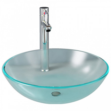 Chiuvetă rotunda cu robinet si scurgere cu apăsare, sticlă mată - V3098448V