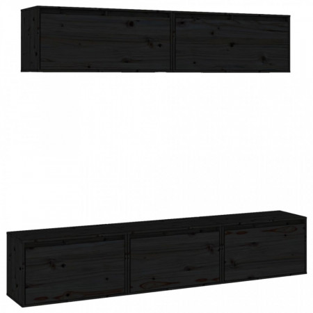 Comode TV, 5 buc., negru, lemn masiv de pin - V3100153V