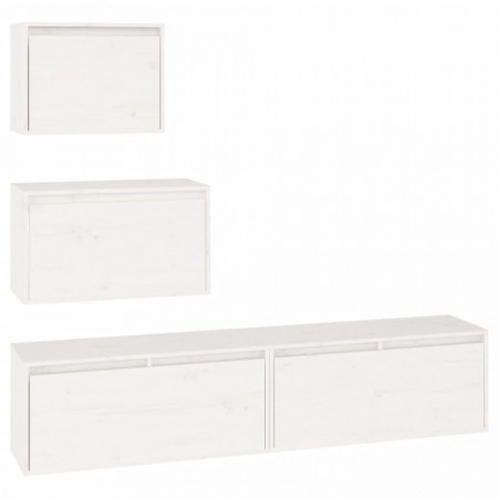 Comode TV, alb, 4 buc., lemn masiv de pin - V3100145V