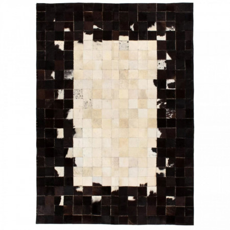 Covor piele naturala, mozaic, 80x150 cm Patrate Negru/alb - V132622V