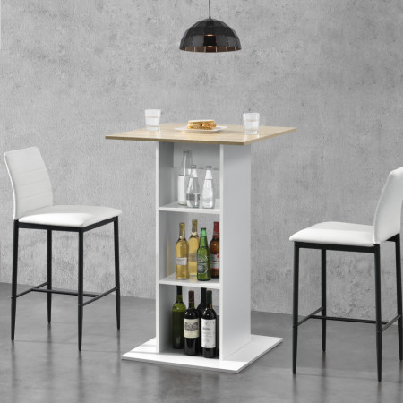 Masa bar Visby A, 70 x 70 x 110cm, PAL melaminat, alb/culoarea stejarului cu 3 rafturi - P69369745