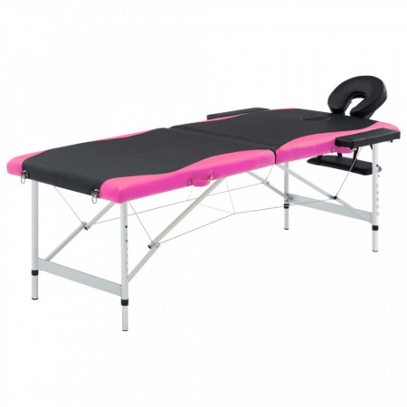 Masa pliabila de masaj, 2 zone, aluminiu, negru si roz - V110232V