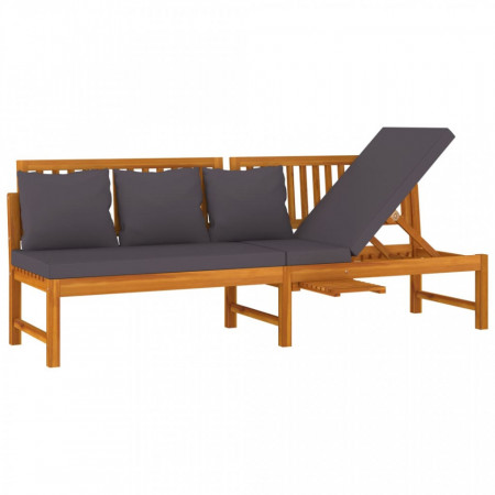 Pat de zi cu perne gri, 200x60x75 cm, lemn masiv de acacia - V312145V