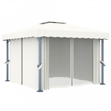 Pavilion cu perdea, alb crem, 3 x 3 m, aluminiu - V3053377V