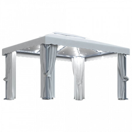 Pavilion cu perdele & șiruri lumini LED, alb crem, 4x3 m - V3070353V