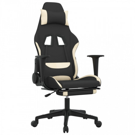 Scaun de gaming cu suport picioare, negru și crem, textil - V3143743V