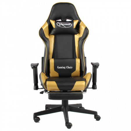 Scaun de jocuri pivotant cu suport de picioare, auriu, PVC - V20498V