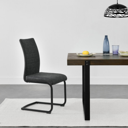 Set 2 scaune design, imitatie piele/otel, negru/negru mat - P73694456