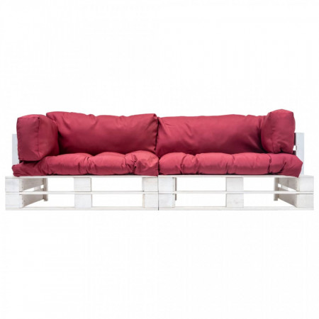 Set canapea grădină paleți perne roșii, 2 piese, lemn pin - V277386V