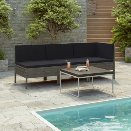 Set mobilier de gradina cu perne, 3 piese, gri, poliratan - V310204V