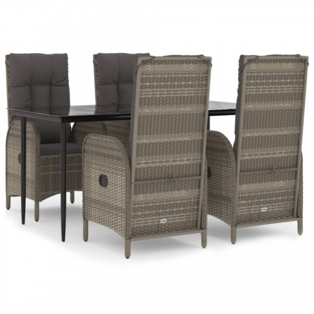 Set mobilier grădină cu perne, 5 piese, negru și gri, poliratan - V3185181V