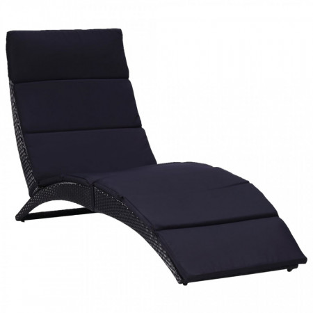 Sezlong cu perna, negru, poliratan - V46539V