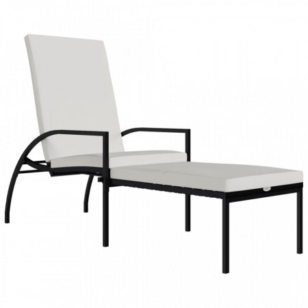 Șezlong cu suport de picioare, negru, poliratan - V317629V