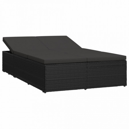Șezlong tip pat rabatabil cu pernă, negru, poliratan - V46245V