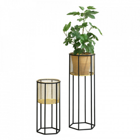 Suport plante, 2 bucati, metal, negru/auriu, masuri diferite - P72332350