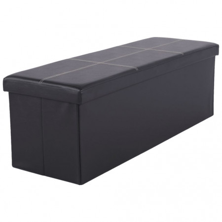 Taburet, scăunel pliabil cu spaţiu pentru depozitare, piele eco neagră, 114x38x38 cm - TP191917
