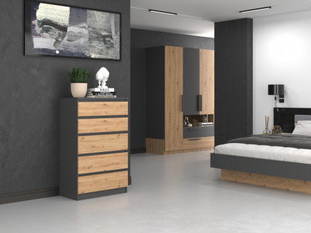 TECOAN-AR102 - Comoda, 70 x 40 x 112 cm, Antracit-Stejar Artisan, PAL