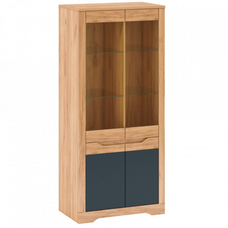 Vitrină, culoarea stejar auriu/gri grafit, 90x42x200,5 cm - TP264037
