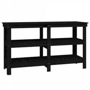 Banc de lucru, negru, 142,5x50x80 cm, lemn masiv pin - V823653V