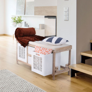 Bancă, băncuţă cu 4 sertare, alb si maro, 100 cm - TP206590 - Img 3