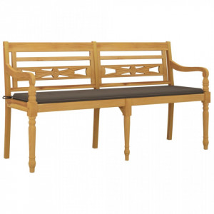 Bancă cu pernă gri taupe, 150 cm, lemn masiv de tec - V3100834V - Img 3