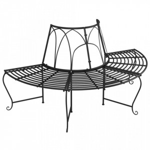 Bancă semicirculară de copac, negru, Ø159 cm, oțel - V318825V - Img 1