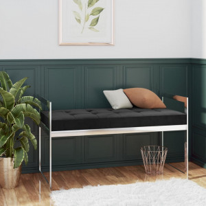 Banchetă, 97 cm, catifea neagră și oțel inoxidabil - V289041V - Img 2