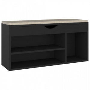 Banchetă pantofar cu pernă, negru, 104x30x49 cm, lemn prelucrat - V326751V