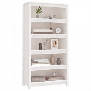 Bibliotecă, alb, 80x35x154 cm, lemn masiv de pin - V821690V - Img 4