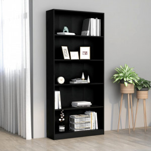 Bibliotecă cu 5 rafturi, negru, 80x24x175 cm, PAL - V800919V - Img 2