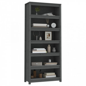 Bibliotecă, gri, 80x35x183 cm, lemn masiv de pin - V821696V - Img 4
