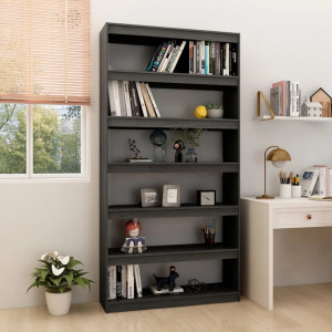 Bibliotecă/Separator cameră, gri, 100x30x200 cm, lemn masiv pin - V808230V - Img 2