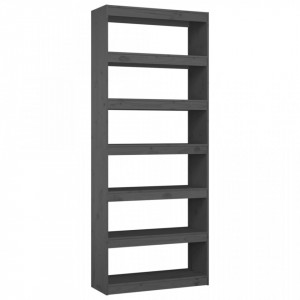 Bibliotecă/Separator cameră, gri, 80x30x199,5 cm lemn masiv pin - V808205V - Img 1