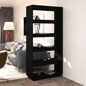 Bibliotecă/Separator cameră, negru, 80x35x167 cm lemn masiv pin - V810898V - Img 2