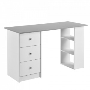 Birou alb/gri deschis cu 3 sertare si 3 polite - P67977821 - Img 2