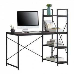 Birou cu 3 rafturi, negru/efect lemn nuc - P65862398 - Img 2
