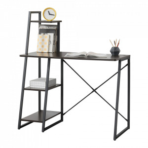 Birou cu rafturi, negru/efect lemn de nuc - P65862404 - Img 1