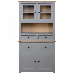 Bufet înalt, gri, 93x40,5x180 cm, lemn masiv pin gama Panama - V282701V - Img 3