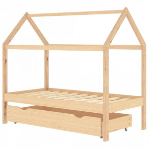 Cadru pat pentru copii, cu un sertar, 80x160 cm, lemn masiv pin - V322137V - Img 1