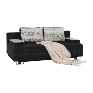 Canapea extensibilă cu spaţiu de depozitare, negru/model, 196x87x75 cm - TP45942 - Img 2