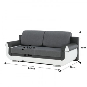 Canapea, piele ecologică alba+gri/material textil gri, 204x89x90 cm - TP88081 - Img 12