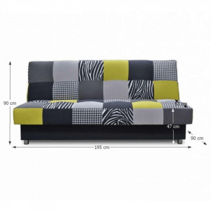 Canapea, textil verde gălbui/gri/negru, 195x90x90 cm - TP69564 - Img 4
