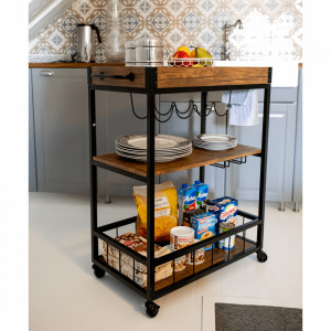 Cărucior de servire, culoarea stejar smoke/negru, 80x40x90 cm - TP276316 - Img 18