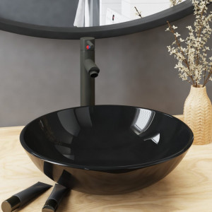 Chiuvetă rotunda cu robinet si scurgere tip push, negru, sticlă - V3098452V - Img 2